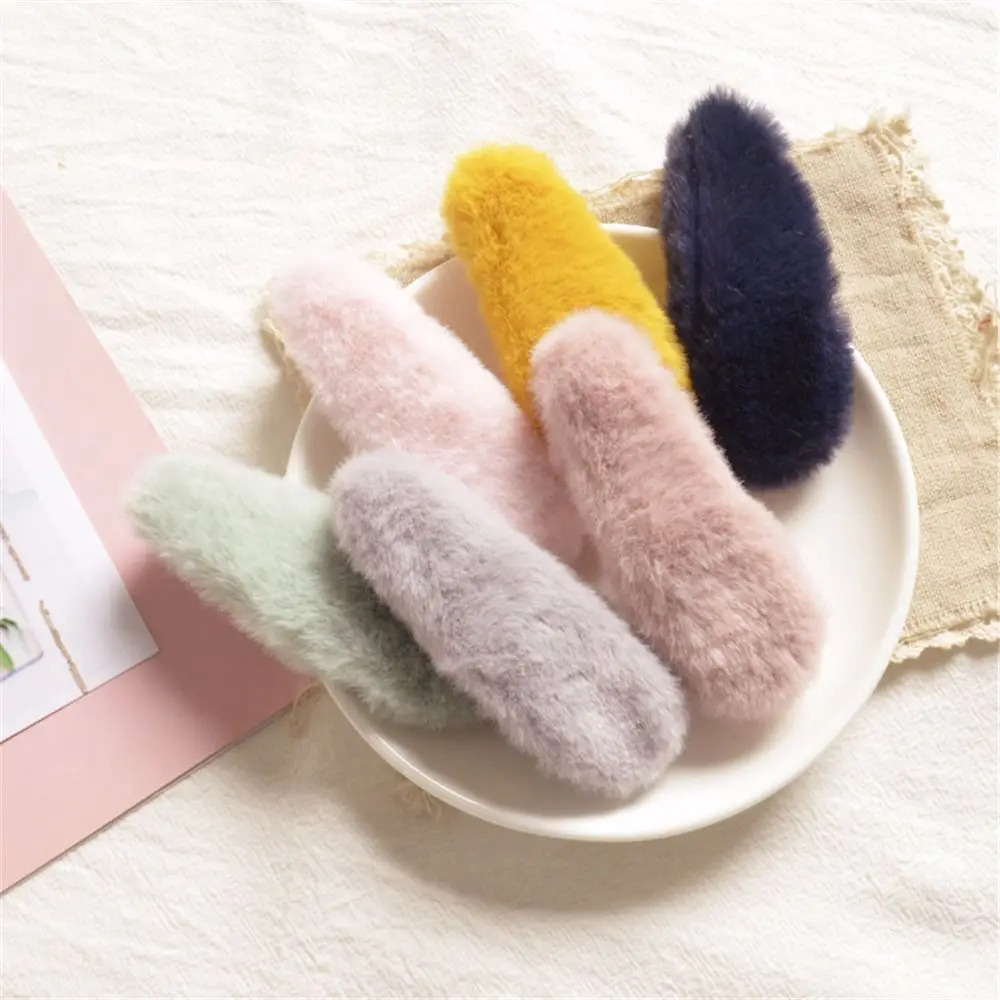 New Hot Korea Winter Plush Solid Color Faux Fur Hairpin Hair Clips Girls Hair Barrettes Fashion Kids Hairpins Hair Accessories