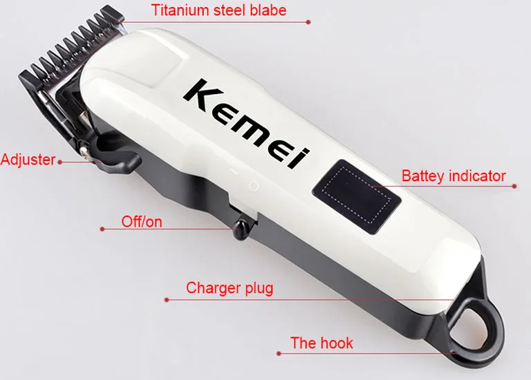 Professional Kemei Titanium Blade Electric Haircut Cutting Machine Barber + limit comb for kids adult men 110-240V