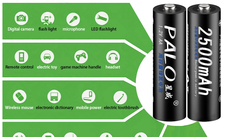 PALO 2 шт AA батареи 1,2 V 2a AA 2500mAh Ni-MH Предварительно заряженный аккумулятор 2A батареи для камеры