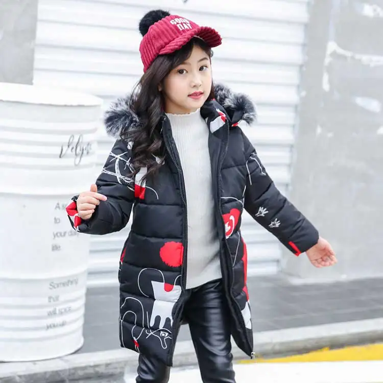 Модные зимние куртки для девочек-подростков детские пальто в русском стиле детская верхняя одежда однотонная Корейская одежда теплая плотная одежда для детей от 4 до 15 лет - Цвет: Black Coat