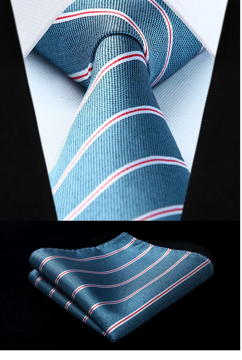 Тканые Классический галстук Aqua Красный Полосатый 3,4 "шелковый галстук вечерние свадебные набор носовых платков Новый # TS707B8S