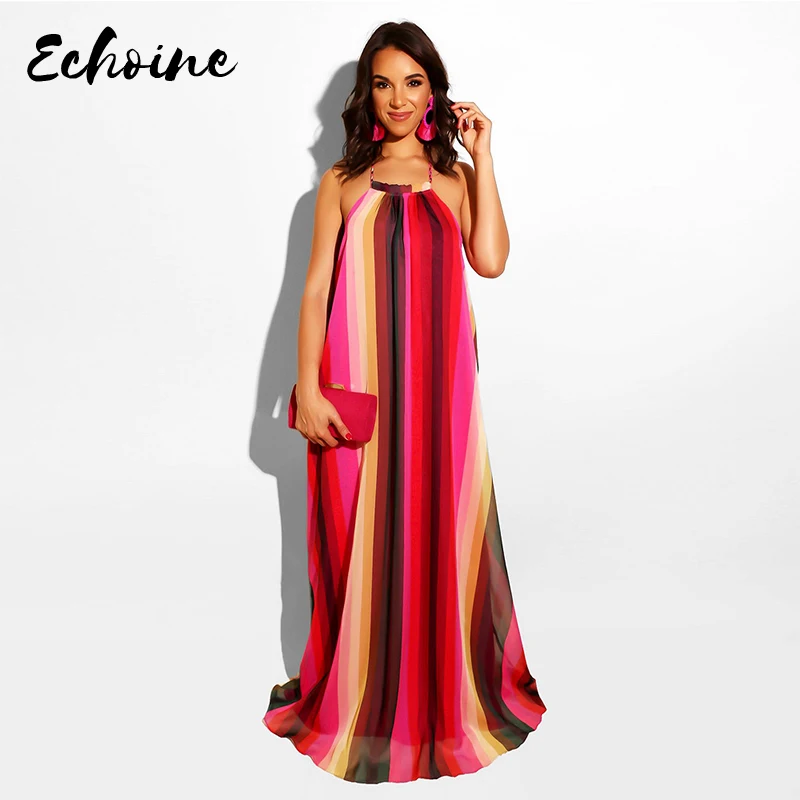 ECHOINE Womens Casual Summer Print Loose Long Maxi Dresses Floor Length Plus Size Boho Sundresses S XXL