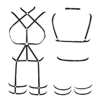 

Black Full Body Harness Garter Set Punk Gothic Halloween Sexy Lingerie Bondage Harness Elastic Strappy Cage Bra Wedding Leg Belt