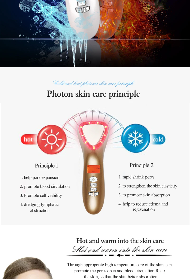 Rejuvenescimento da Pele Importação e Exportação Ultra-sônico Vibração Quente Frio Martelo Led Facial Levantamento Rejuvenescimento Essência Spa Íon 10 Íon ultra-sônico vibração quente frio martelo led