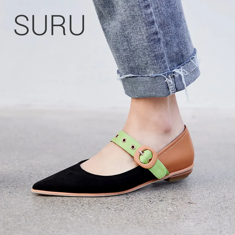 Pointu Black Mary Dames Mixte Appartements En Femmes Janes Suru apricot Bout Boucle Chaussures Sangle Cuir Couleur X6nvqxA