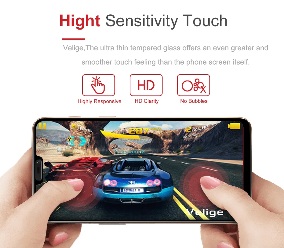 2 Pack Velige Tempered Glass Screen Protector For OnePlus 6 One Plus 6 OnePlus6 1+6 Full Cover 2.5D 9H Hardness Glass Flim (3)