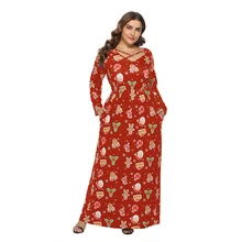 2019 Autumn And Winter New Plus Size Dress Openwork Stitching Long Dress Christmas Sexy Print Dress openwork plus size lace dress