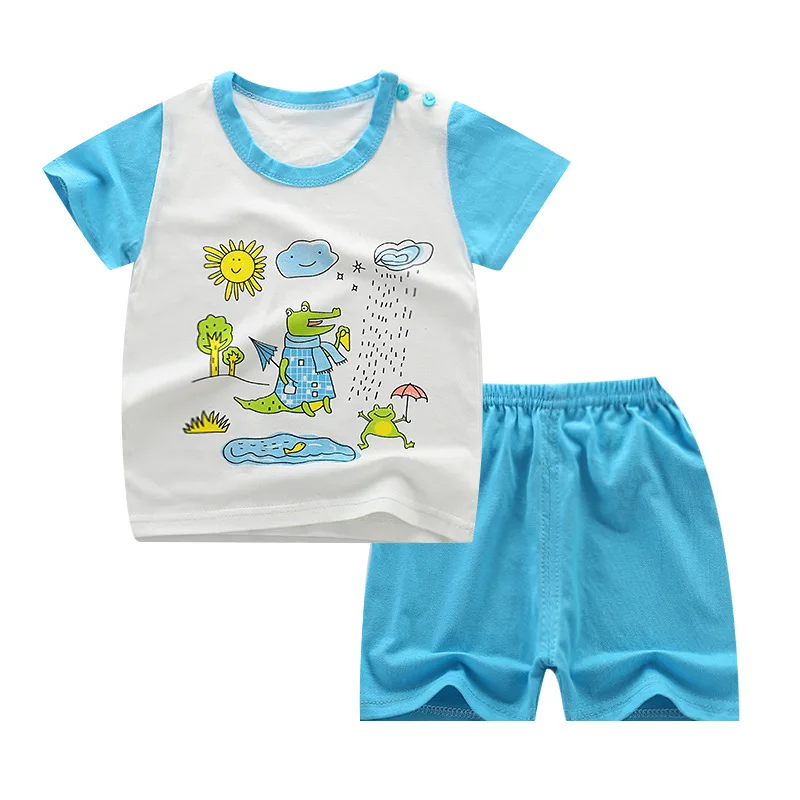 Комплект одежды для новорожденных мальчиков и девочек, футболка с короткими рукавами и рисунком+ штаны, повседневный комплект для малышей, летняя одежда - Цвет: Лимонно-желтый