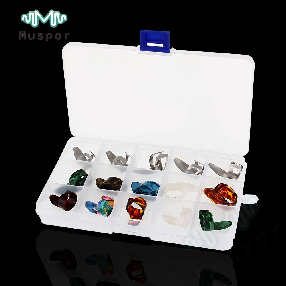 

5 Thumb + 10 Finger Nail Guitar Picks Plectrum Colorful For Acoustic Electric Guitar Bass Banjo