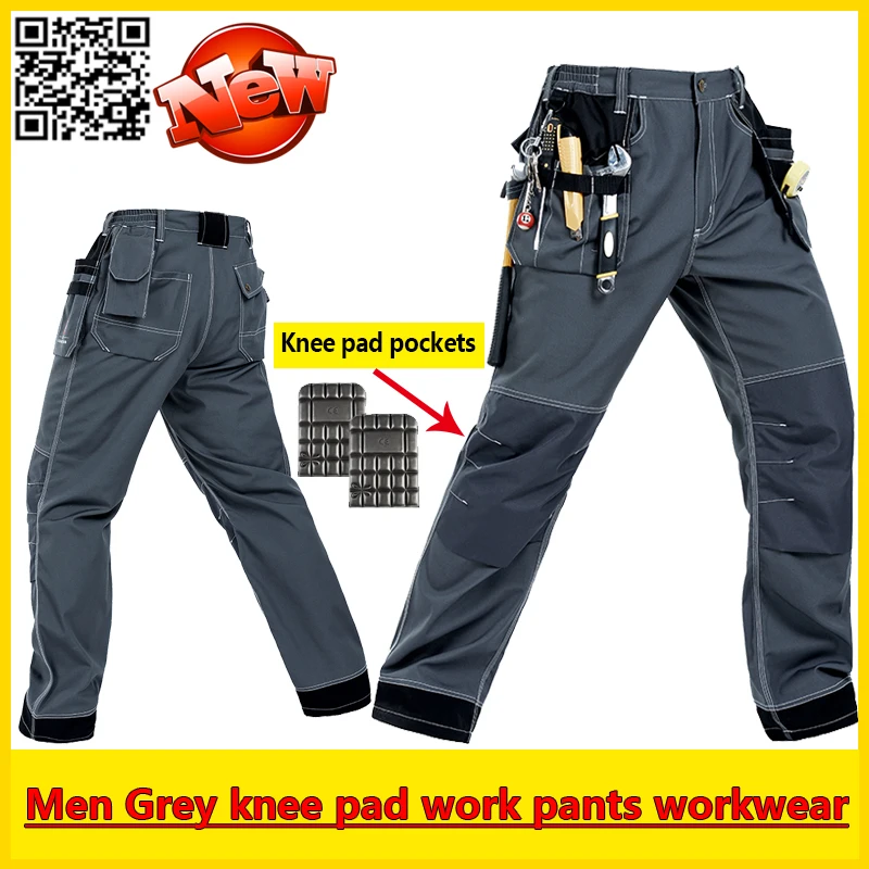 bauskydd-mens-eva-knee-pad-grey-work-pants-mechanic-work-pants-padded-knee-trousers-work-pants-with-knee-pads-free-shipping