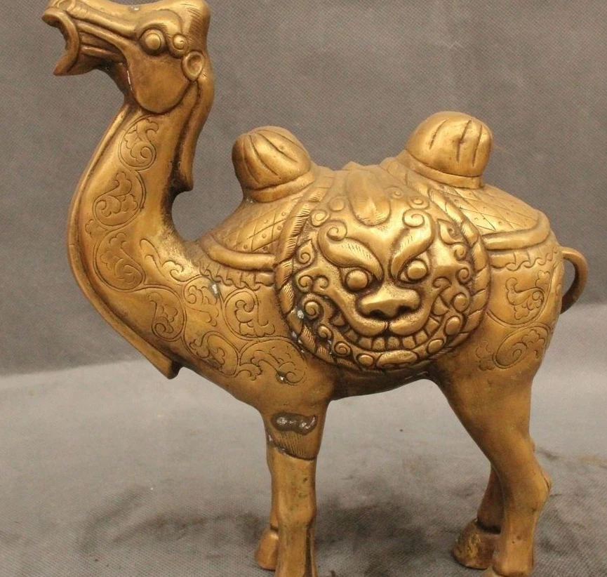 

10 " Chinese Folk Feng Shui Brass llama camel ship of the desert Beast Statue