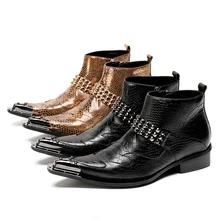 Черные Зимние ботильоны, мужские ковбойские ботинки с заклепками в стиле милитари, Мужская безопасная обувь с острым носком, обувь на плоской резиновой подошве