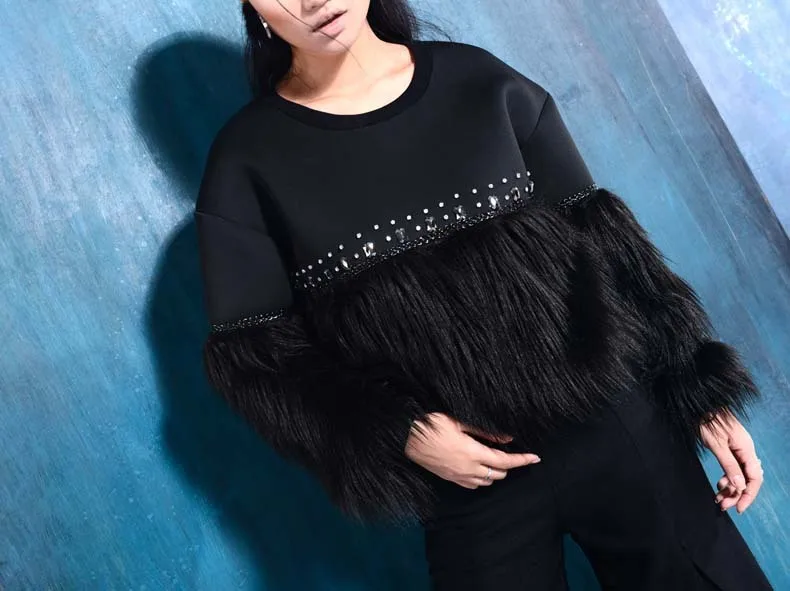 Max LuLu/модные корейские стильные женские осенние меховые уличные женские Лоскутные толстовки с бриллиантами, винтажный спортивный костюм