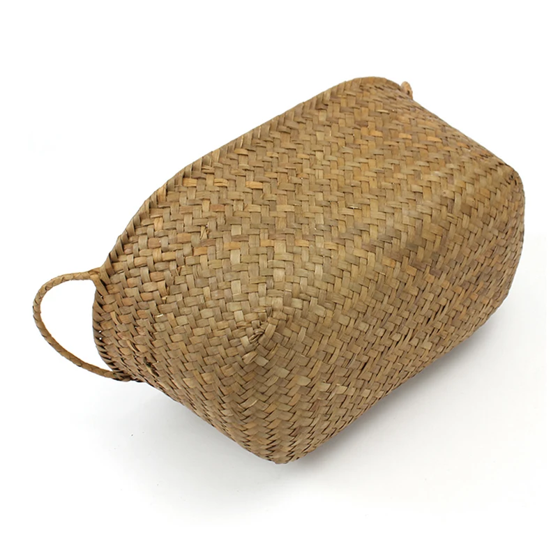 WHISM Handmade Woven Storage Basket Straw Food Container Makeup Organizer Rattan Bread Fruit Case Holder Seagrass Wicker Basket