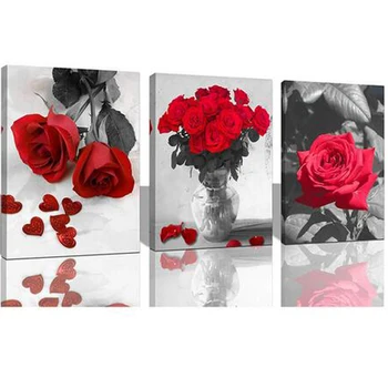 

3pcs Diamond Painting Square/Round large Daimond Painting Red Roses Vase Mosaic Rhinestone Embroidery wall decor stickers JS4469
