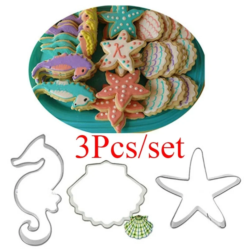

3 Pcs Seahorse Seashell Starfish Mold Cookie Biscuit Cutter Set DIY Cake Baking Mold Tools
