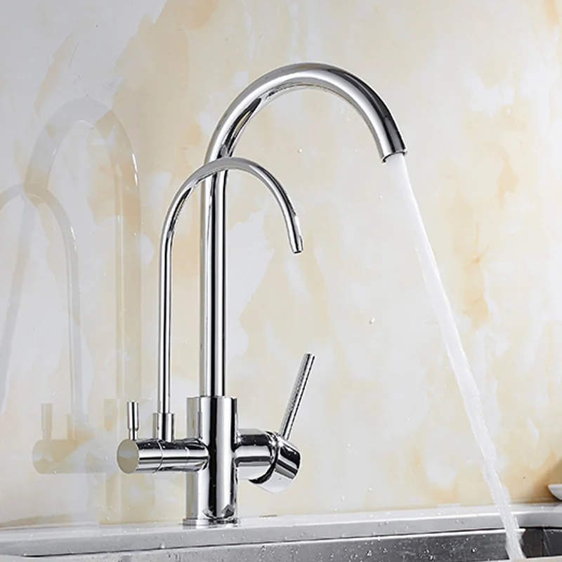 

SOVECHO New Style Black Brass Kithchen Faucet hot and cold Deck Mounted kitchen three in one water purifier faucet Sink TL096