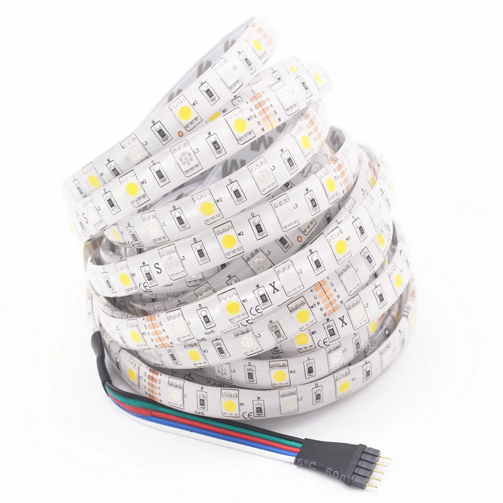 Светодиодные ленты светильник 5050 RGBW/RGBWW DC12V 60 Светодиодный/m IP20 IP65 RGB теплый белый гибкий светодиодный светильник 5 м/лот лучше, чем Smd3528 5630 5730