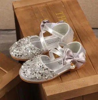 

Autumn New Children Leather Shoes Casual Girls Princess Flat Heel Party Shoes Fashion Sequins Bow Pearl Kids Shoes For Girls