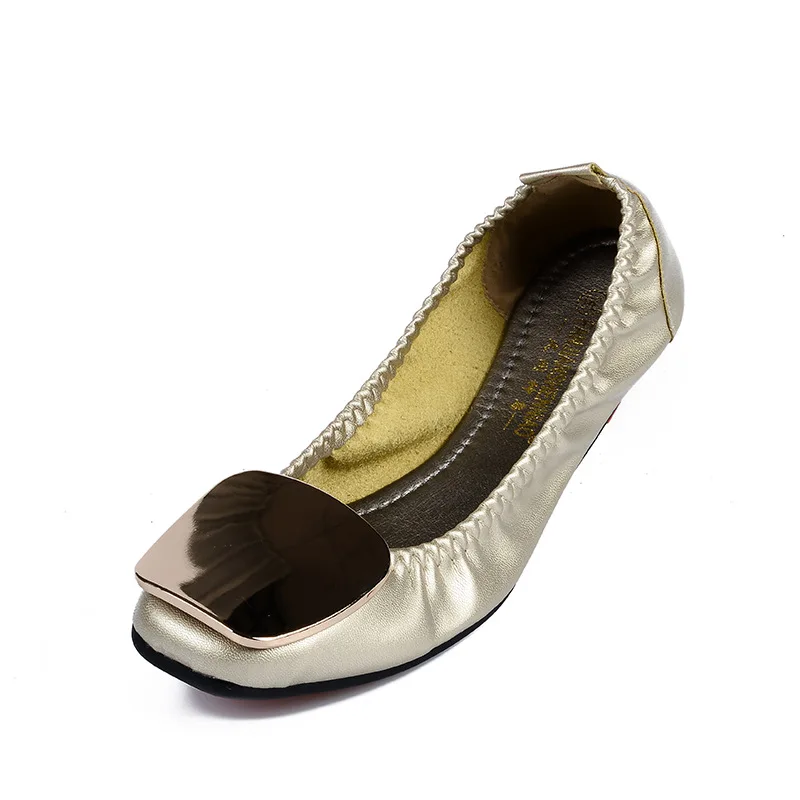 Mocassins Pour Appartements Autumm Chaussures Bout Mode blanc Femmes Métal Noir Solide on Printemps argent Carré Loisirs Microfibre Décoration Slip En Caoutchouc or gwxnqxYBZ