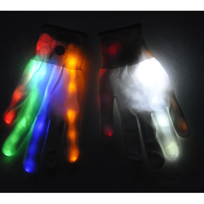 

Hot 1 Pair Unisex LED Luminous Gloves 6 Modes Flashing Glow Rave Cool Light Mittens Finger Glove Halloween Party Supplies XJS789