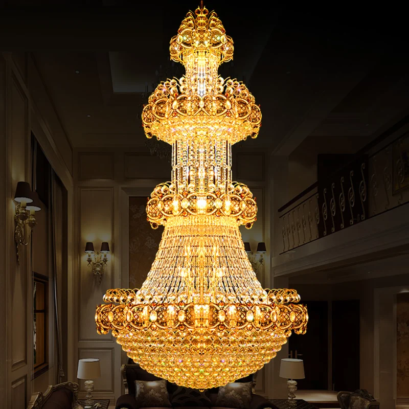 

Lustre Large K9 Gold Crystal Chandelier Modern Led Chandelier Lighting Remote Control Hotel Villa Lobby Mall Engineering