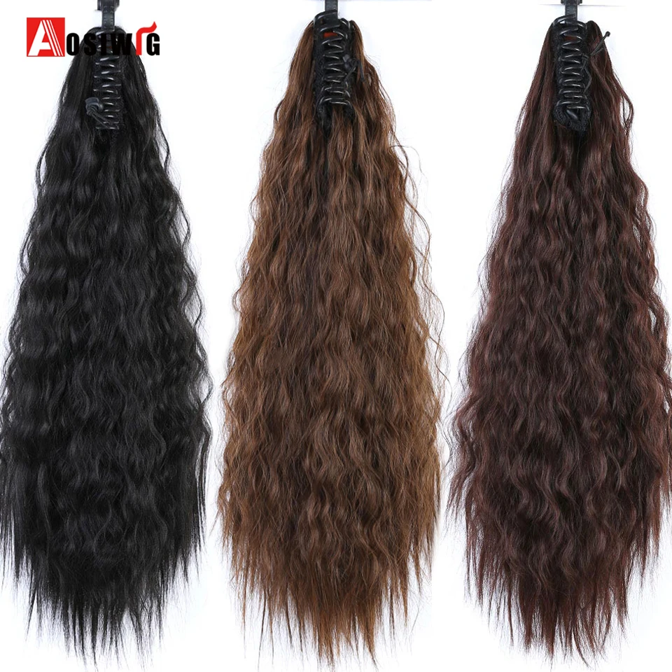 

AOSIWIG two kind length of Kinky Culry Claw Clip Ponytail Hair Extensions High Temperature Fiber hair Long Black synthetic Hairp