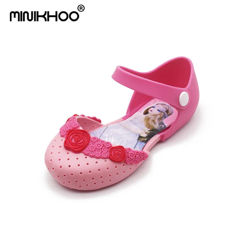 Mini Melissa/Новинка года; прозрачная обувь для принцессы сандалии с дышащим цветком; босоножки для девочки принцессы; сандалии с розочками для девочек - Цвет: Pink