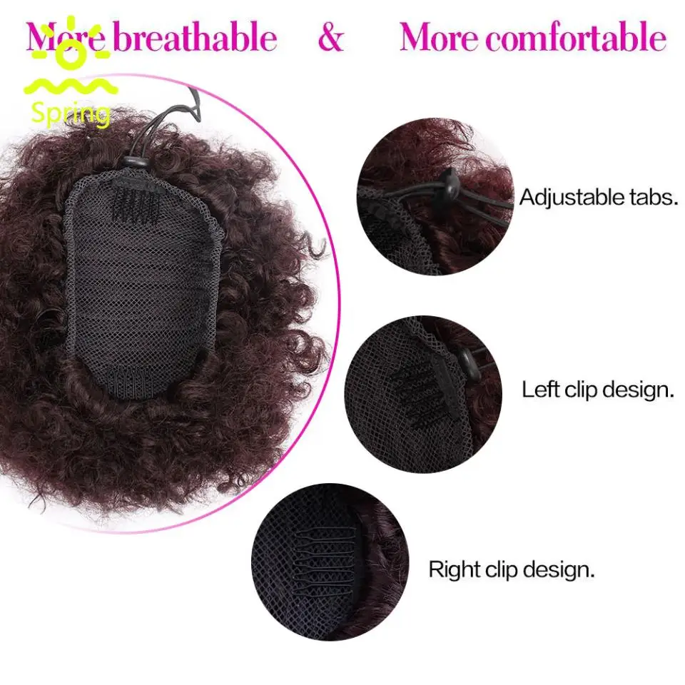 Spring sunshine Ponytail Chignon Hair Extensions Synthetic Puff Afro Short Kinky Curly Afro Bun Drawstring Ponytail Hairpiece