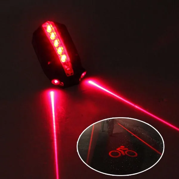 Clearance LED Bicycle Bike Light Night 2 Laser+5 LED Rear Bike Bicycle Tail Light Beam "bike logo"Safety Warning Red Rear Lamp Waterproof 0