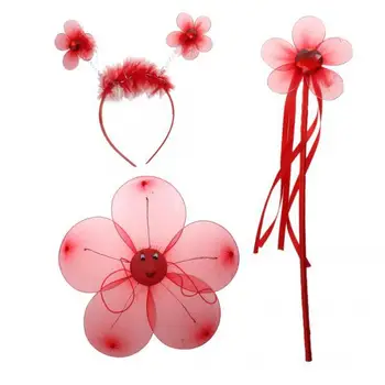 

Fairy Princess Kid Costume Sets Girls Flower Wings Wand Headband Red