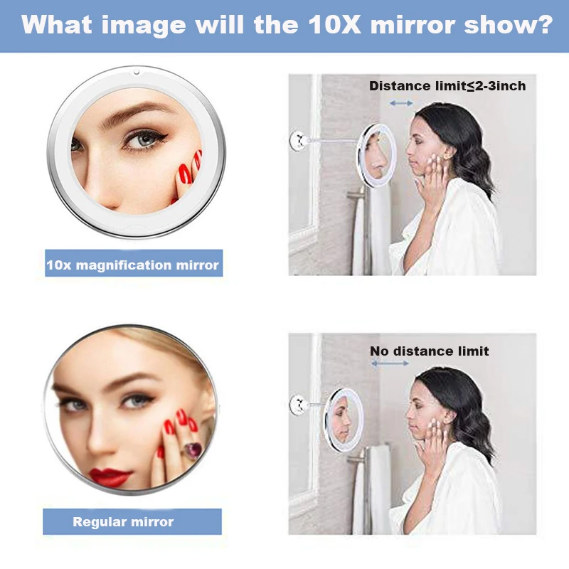 360 Degree Rotation 10X Magnifying Makeup Mirror My Flexible Mirror Folding Vanity Mirror with LED Light Makeup Tools Dropship 6