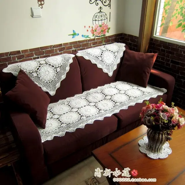 2017 Fashion Design Cotton Crochet Lace Sofa Cover Handmade Three 2017 Fashion Design Cotton Crochet Lace Sofa Cover Handmade Three Dimensional Flower Set