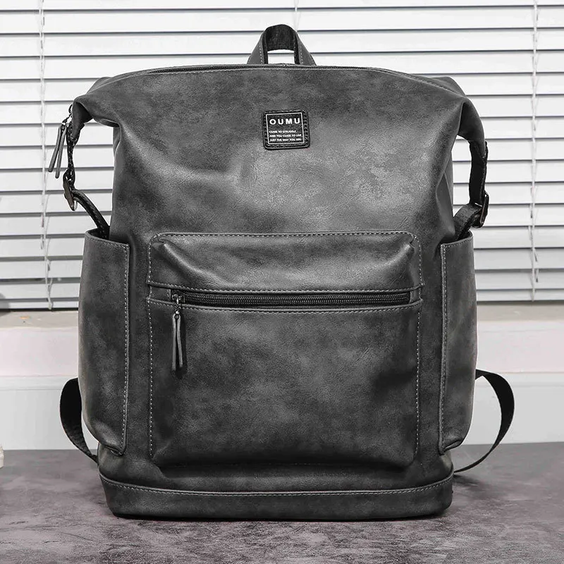 

2019 Both Shoulders Package Leisure Time Concise Atmosphere Backpack men women Computer Student A Bag Tide PU mochila