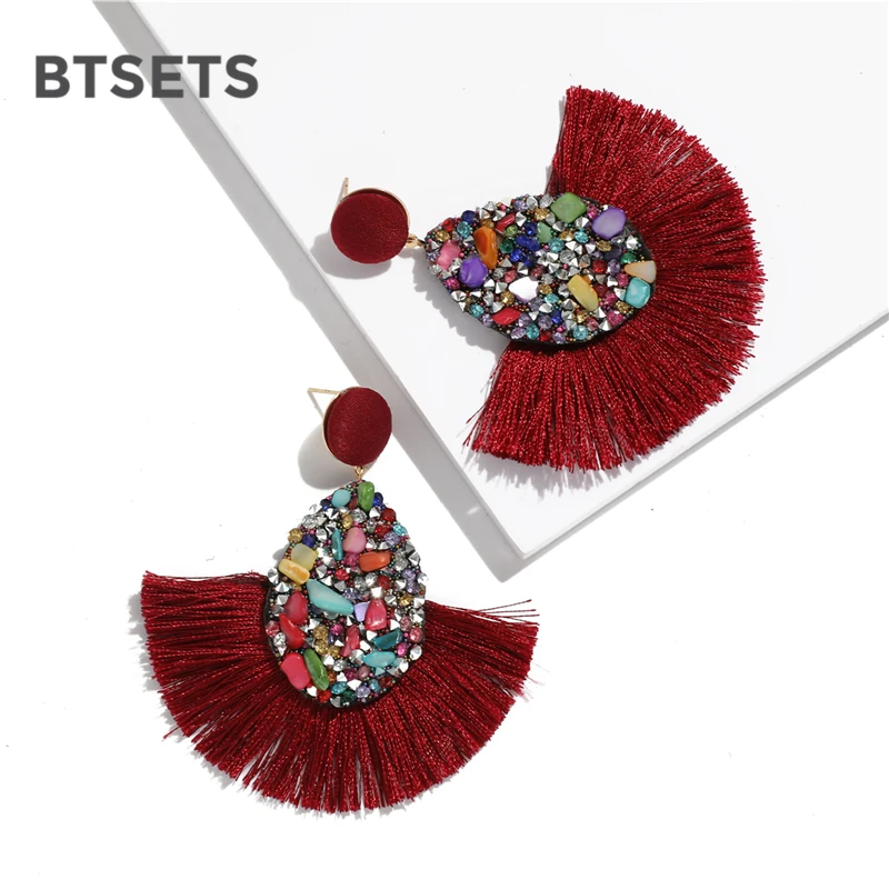 BTSETS Colorful Crystal Tassel Earrings For Women Charm Earings Fashion Jewelry Wedding Bridal Statement Fringe Earring