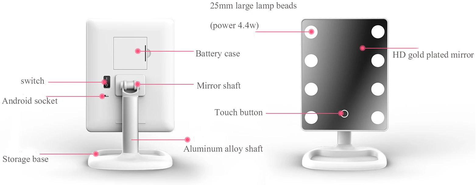 Плоский свет светодиодный зеркало для макияжа с подсветкой лампы настольные, настольные лампы зеркало косметическое зеркало квадратный стержень из алюминиевого сплава принцесса зеркало