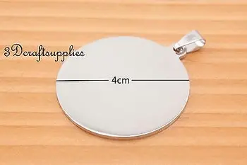 

blank dag tag whole sale titanium steel silver round 40 mm 4 pieces CF47