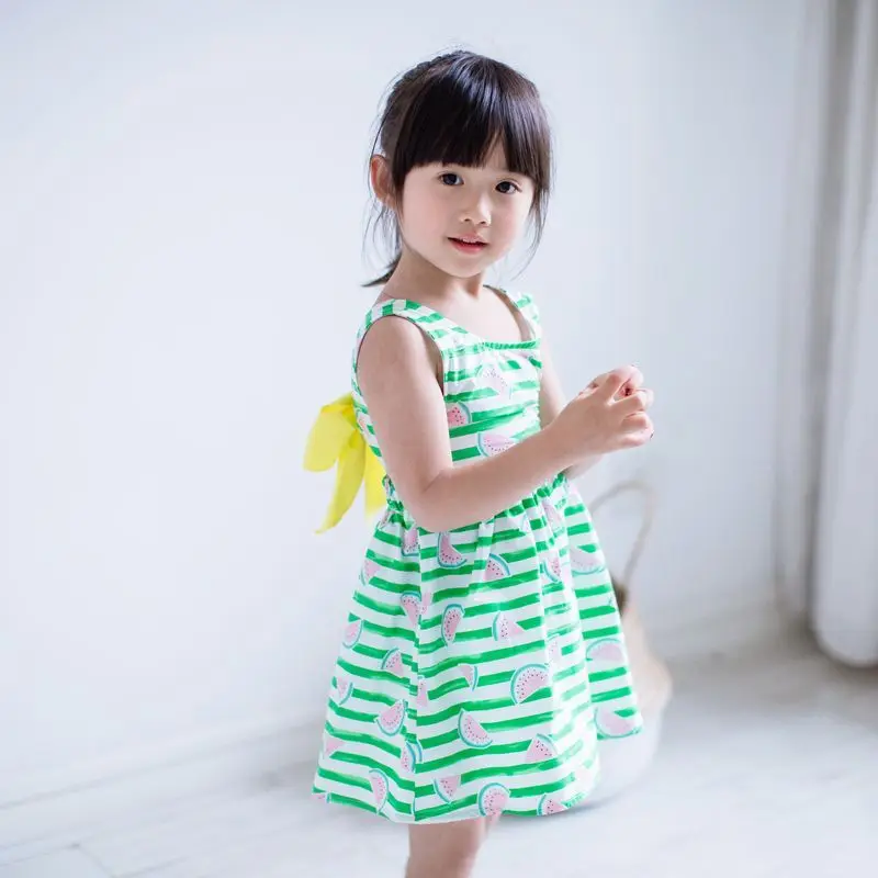 Dresses for babies Girls Summer Clothing,Girl Stripe Dress Kids Watermelon Dress Back V Big Bow Dress Kids Cotton Vest dress Children Clothes polka dot dress