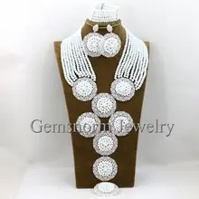 Великолепный белый бисер ювелирный набор индийский нигерийский Свадебный модный Комплект бижутерии Золотой арабский Ювелирный Набор WB266