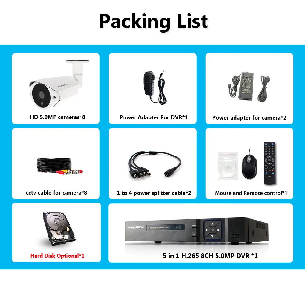  NINIVISION HD 8ch 5MP DVR NVR Kit H.265 System CCTV Security Up to 16CH NVR Outdoor Waterproof Came - 33011336631