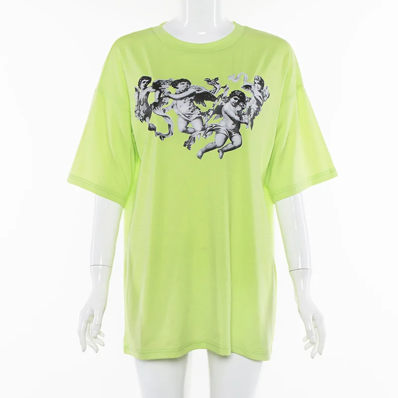 BOOFEENAA, футболка с принтом ангела, лайм, неоновый, зеленый, женские летние топы,, уличная одежда, винтажные, повседневные, негабаритные, с графическим рисунком, футболки, C94-AA51