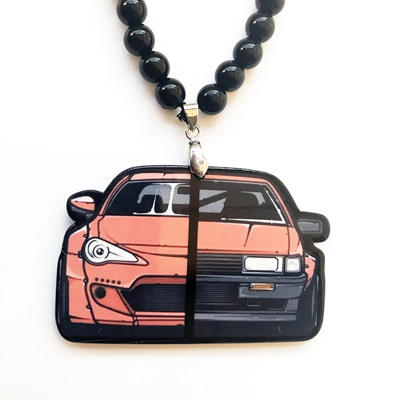 

Yellow Japanese Texi Racing Car Model Trunk Badge Double Sides Printed Pendant Rearview Mirror JDM Ornament Fashion Accessory