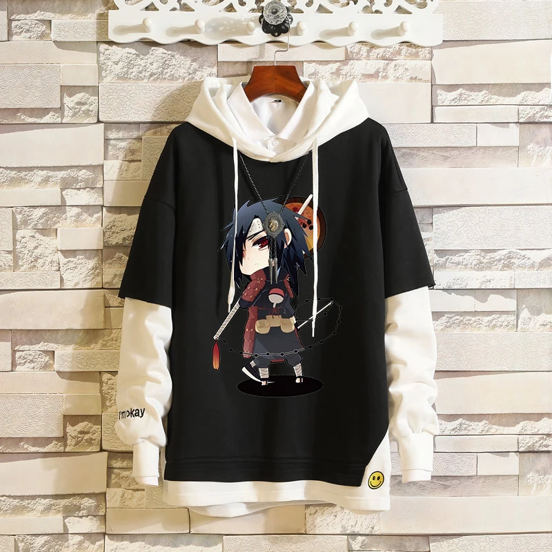 

Fashion Fake Two-Piece Hoodies Pullover Anime Hokage Madara Uchiha Print Korean Hip-Hop Sweatshirt Cotton Patchwork Loose Hoodie