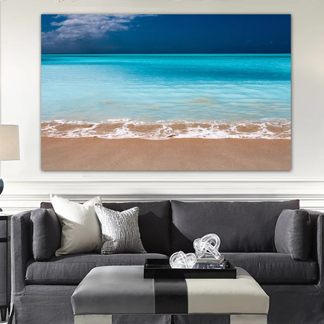 Genddi Home Decor Landscape Antigua Beach Caribbean Picture Modern Genddi Home Decor Landscape Antigua Beach Caribbean Picture Modern Simple Blue Sea Sky Canvas Wall Art