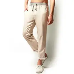 2019 мужские летние брюки мужские льняные шнурки льняные штаны конопли хлопок повседневные брюки дышащие тонкие льняные домашние мужские