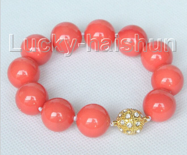 

hot sell8" 16mm round pink seashell pearls Bracelet magnet clasp -Bridal jewelry free shipping