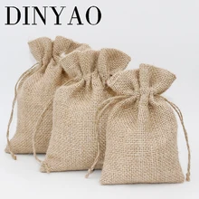 5 uds. 14x18cm bolsa de regalo de arpillera Natural Vintage con cordón, bolsas para caramelos de boda, bolsa de regalo personalizada, bolsas de embalaje de yute