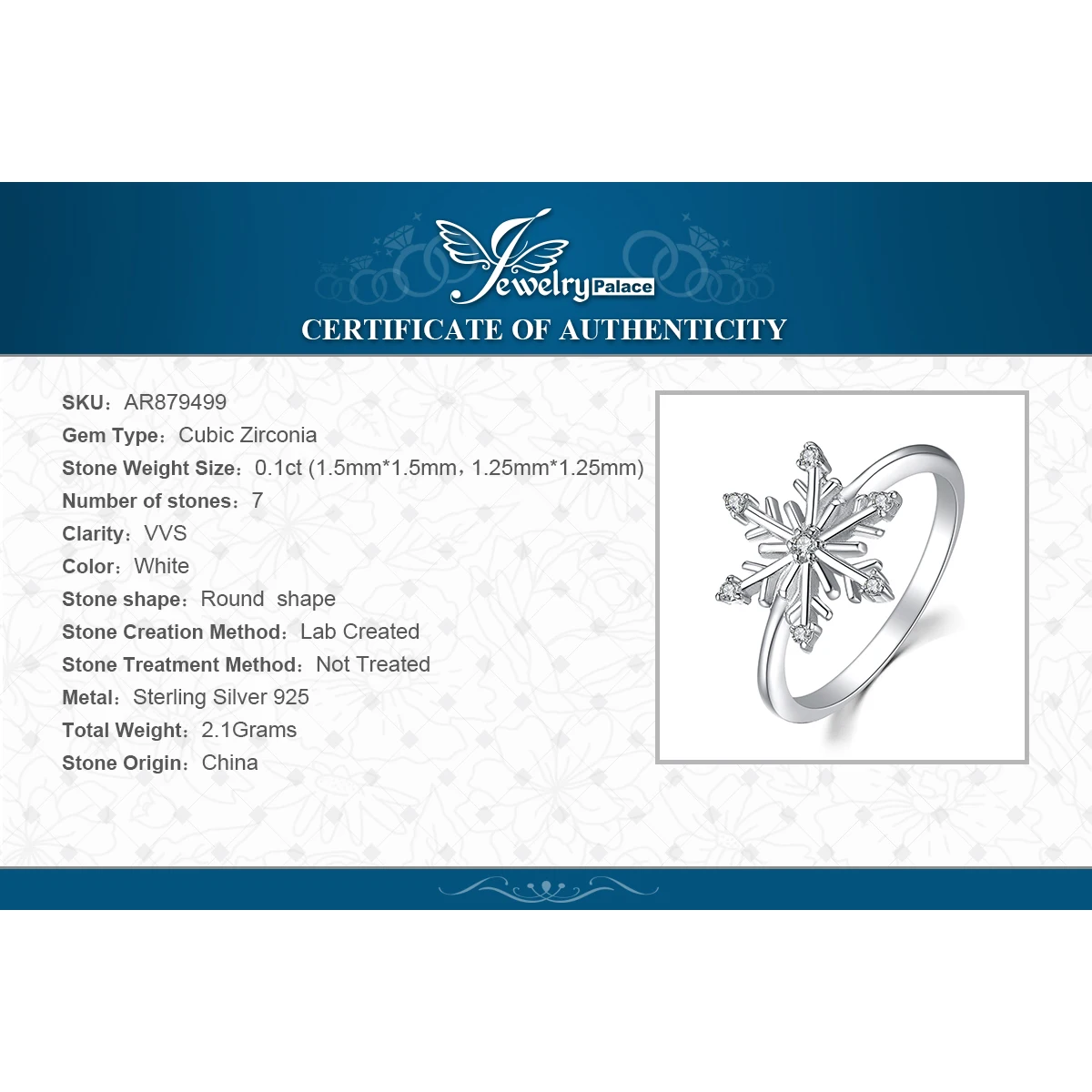 JewelryPalace Fashion Silver Rings For Women Elegant Snowflakes Shape Design Cubic Zirconia Ring 925 Sterling Silver Rings Gifts