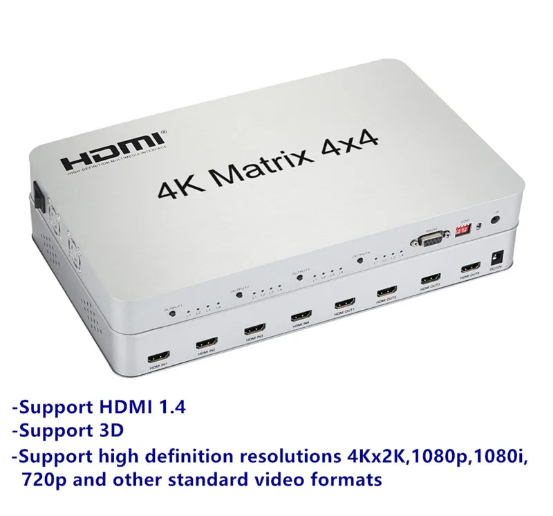 T 4K2K 3D HDMI Matrix Switch Switcher 4X4 IRRS232 Control Male Connector DTSAC3DSD Power Supply For HDTV Display Free Shipping (4)
