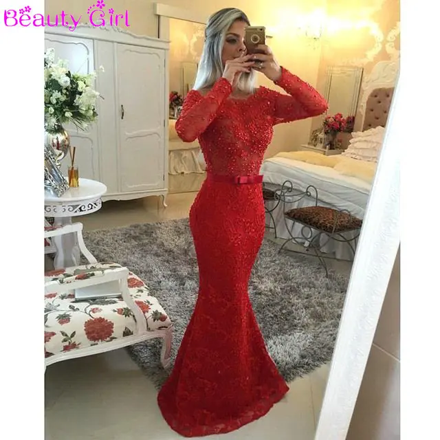 vestido sereia com manga longa